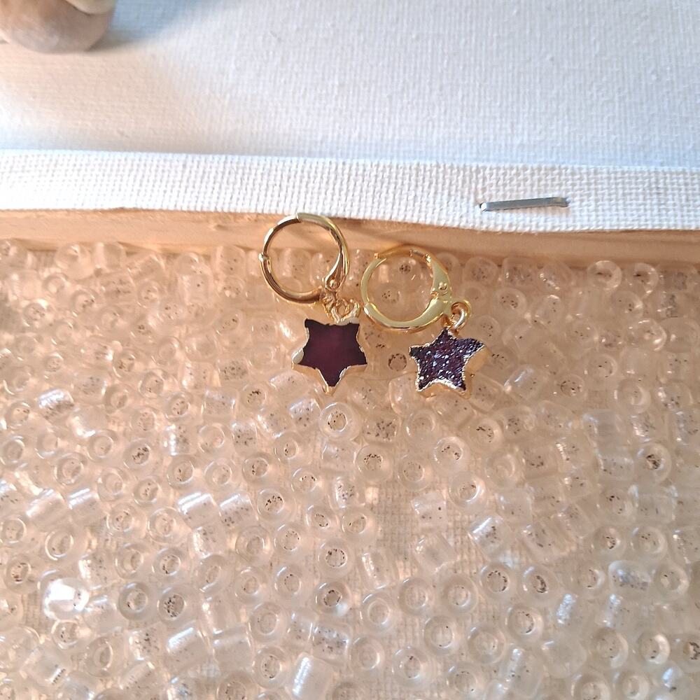 Purple Gold Star Dangle Earrings